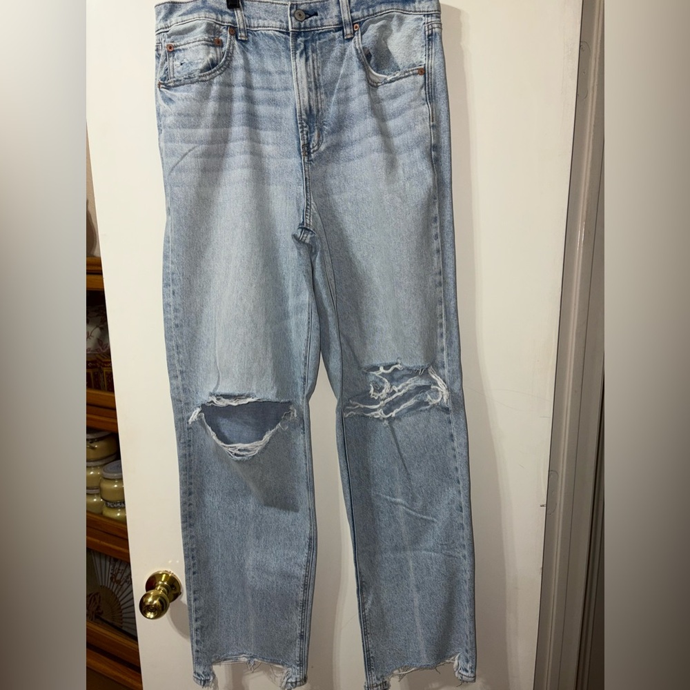 NWT American Eagle Strigid Super High Rise Baggy Straight Sz 12 Long Jeans